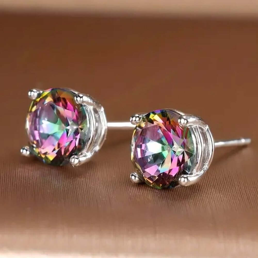 NEW giftable 925 sterling silver mystic topaz 7mm stud earrings